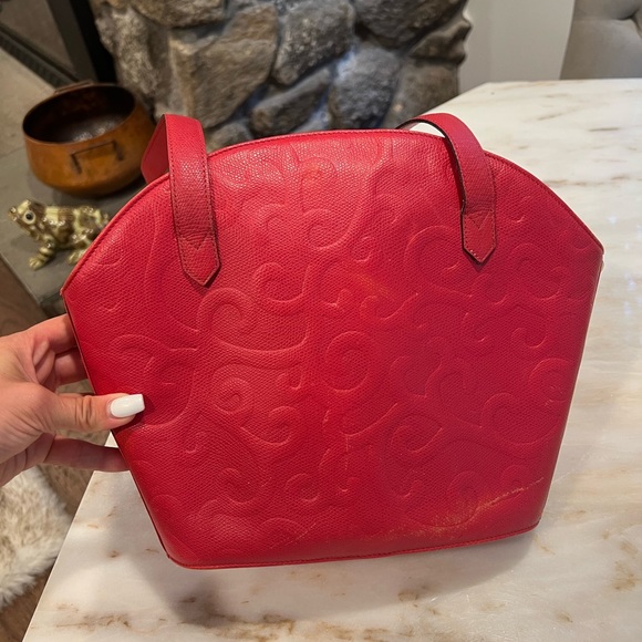 YSL Yves Saint Laurent Vintage Red Leather Arabesque hand bag! Very Rare - Picture 3 of 11